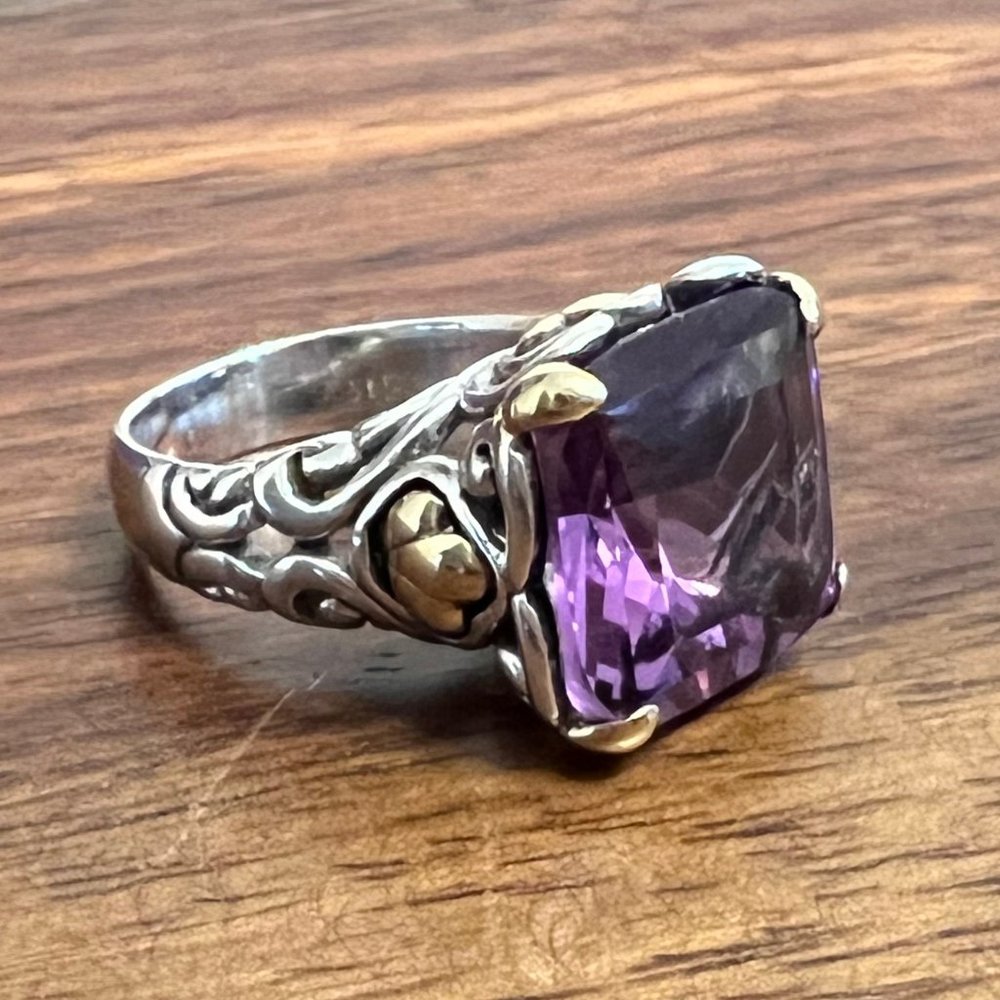 Authentic JOHN HARDY Silver & 18K Yellow Gold Amethyst Ring
